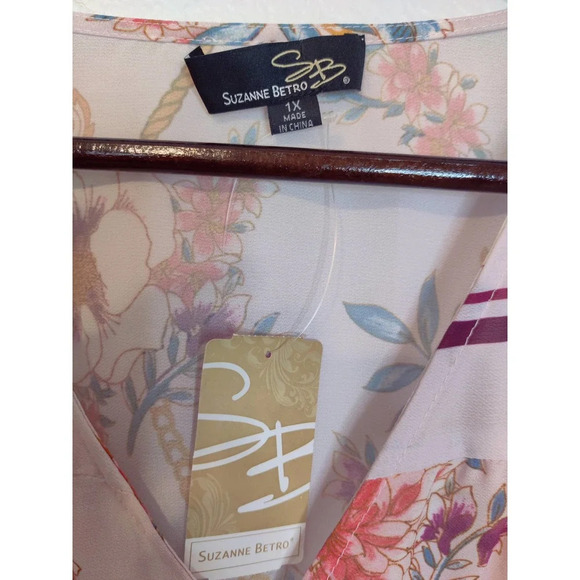 Suzanne Betro Women Floral Sheer Long Sleeve Blouse Tunic Flowy Pink Plus Sz 1X - Picture 6 of 8